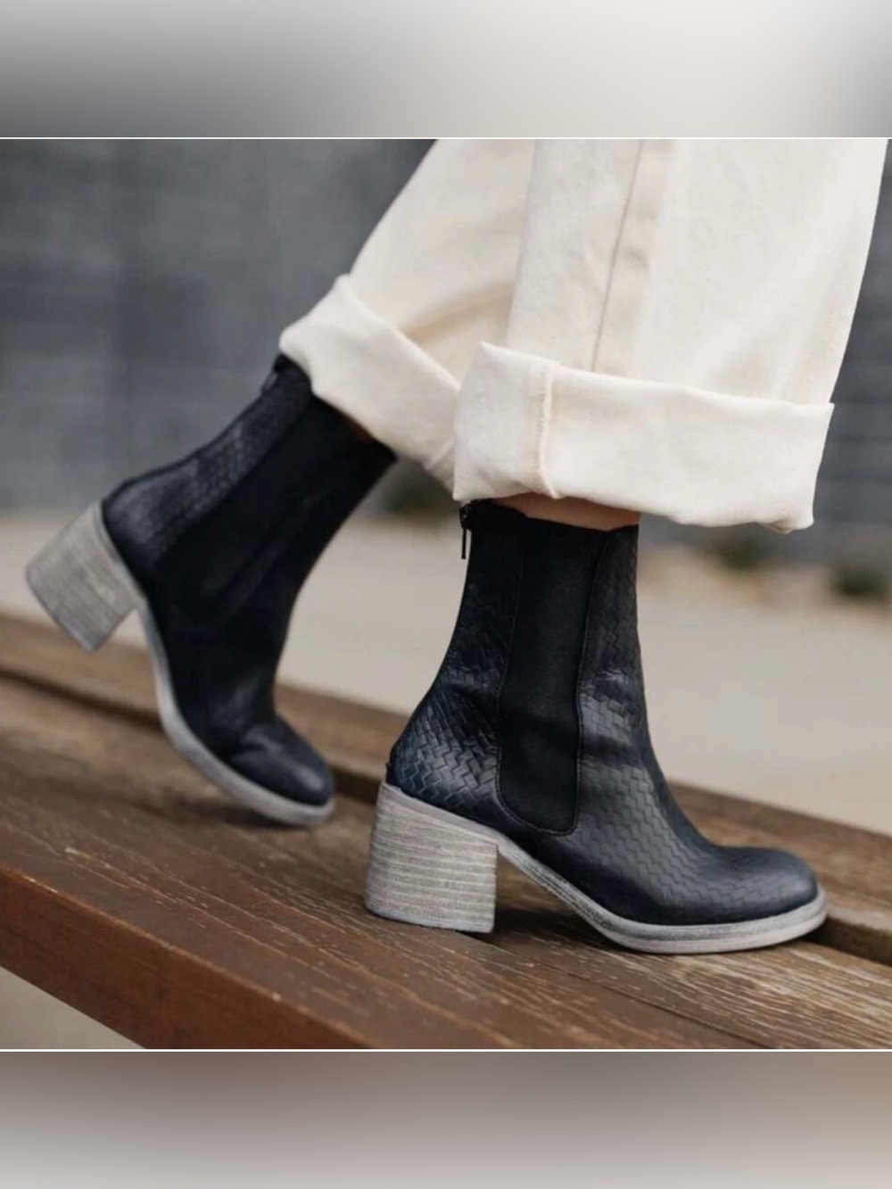 Men's Black Woven Leather Chelsea Boots